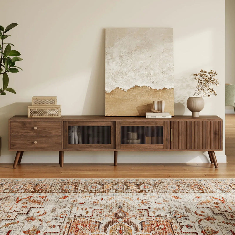 76" TV Stand, Entertainment Center With Storage Cabinets, TV Media Console Table For Living Room - Natural by Unique Piece Furniture