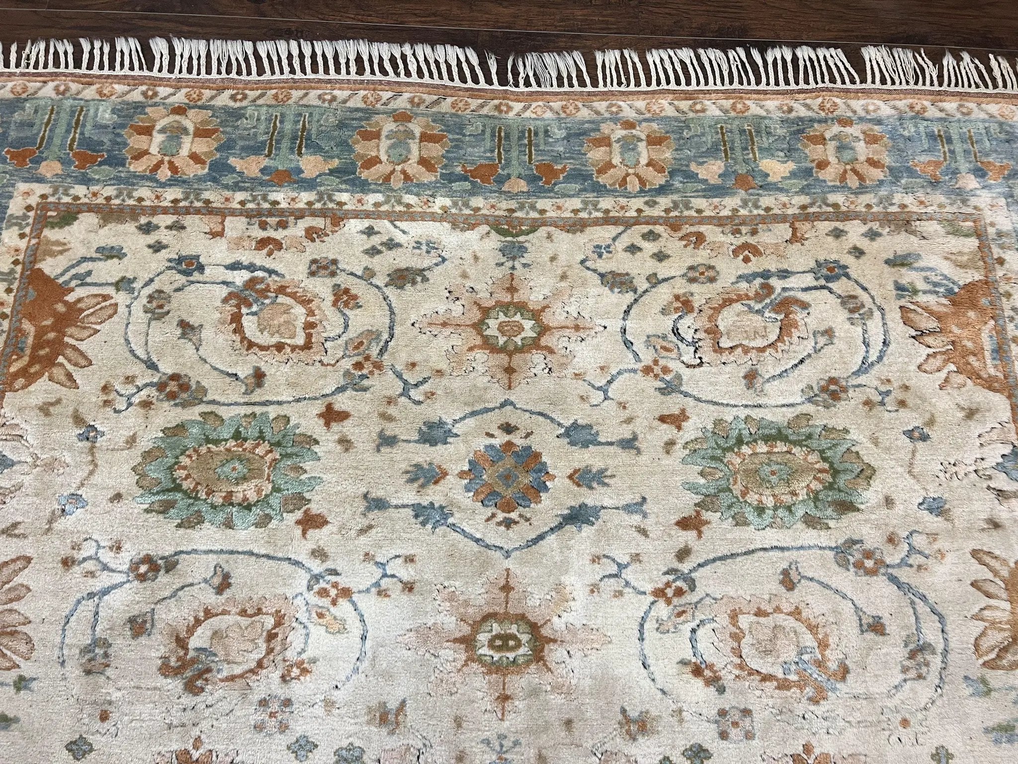 Turkish Oushak Rug 9x10, Farmhouse Rug, Beige & Light Blue by Jewel Rugs