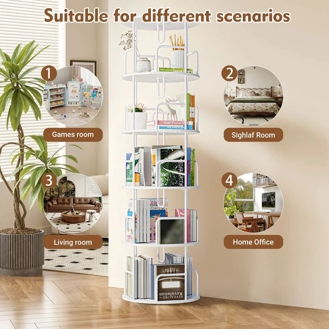 Rotating Bookshelf Tower 5 Tier Spinning 360 Degree Revolving Storage Shelf by Unique Piece Furniture