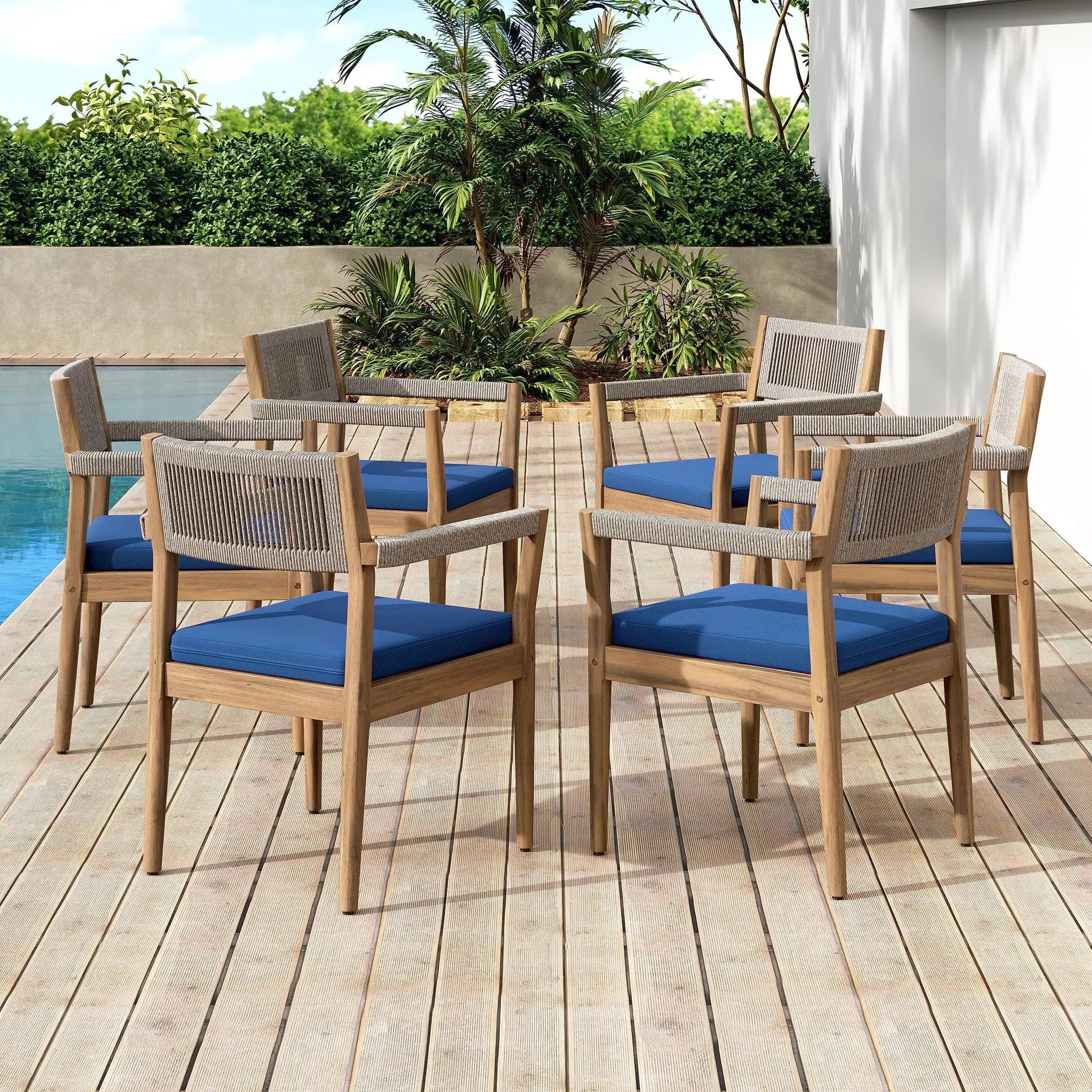 Braided Acacia Wood Outdoor Dining Chairs Set of 2 – Teak Look by HouseOfZazla