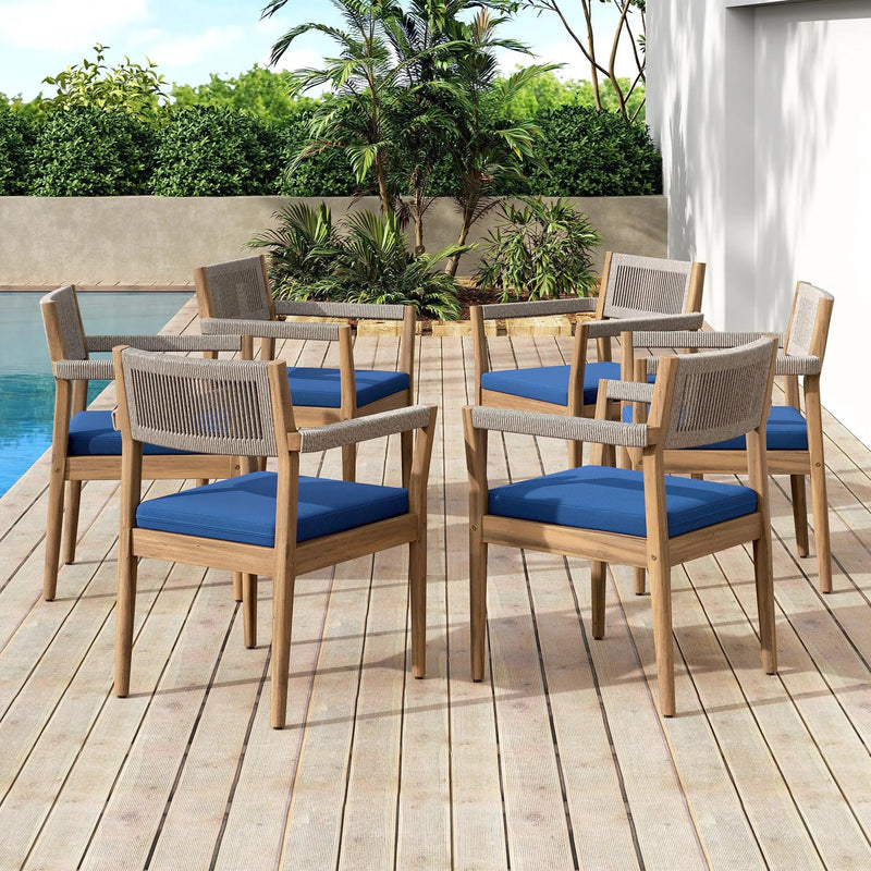 Braided Acacia Wood Outdoor Dining Chairs Set of 2 – Teak Look by HouseOfZazla