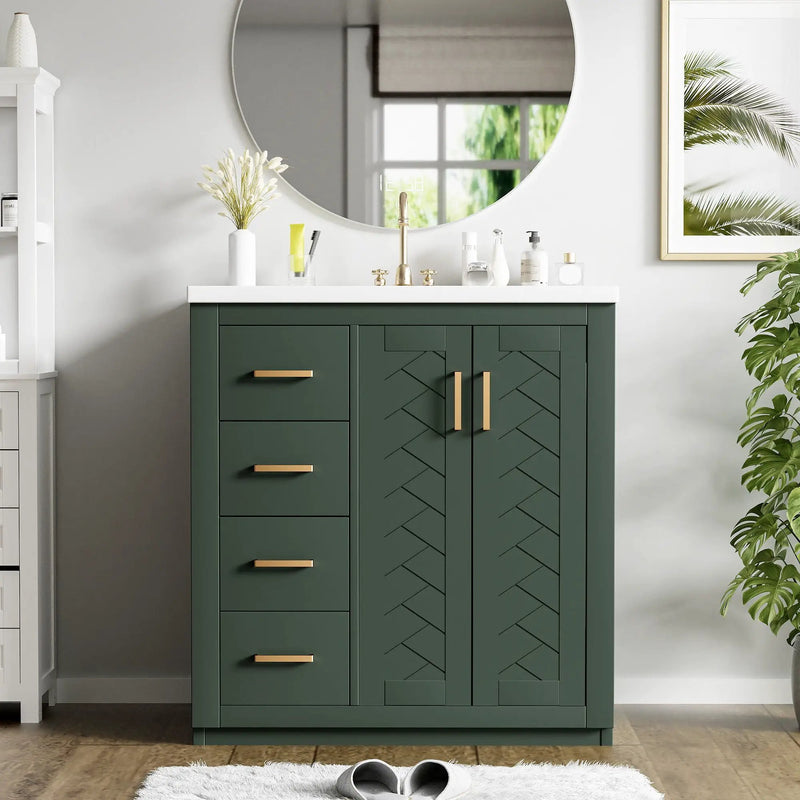 Ceramic Sink Combo, Freestanding Vanity Set With 3 Drawers & Soft Closing Doors by HouseOfZazla