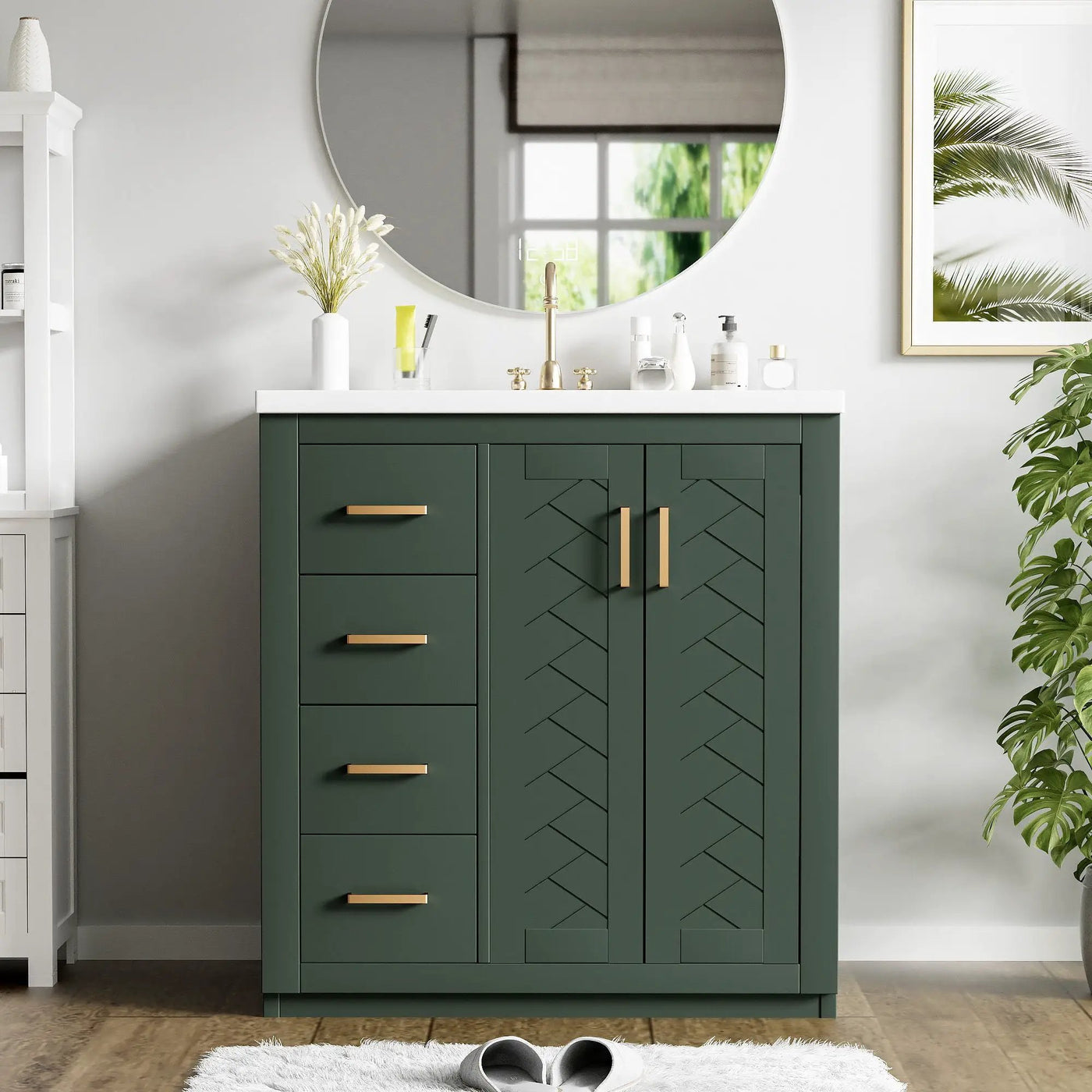 Ceramic Sink Combo, Freestanding Vanity Set With 3 Drawers & Soft Closing Doors by Unique Piece Furniture