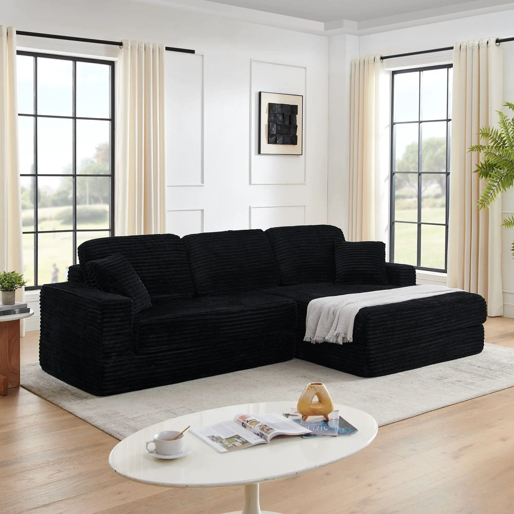Modern Minimalist L Shape Modular Sectional Sofa, Couch by HouseOfZazla