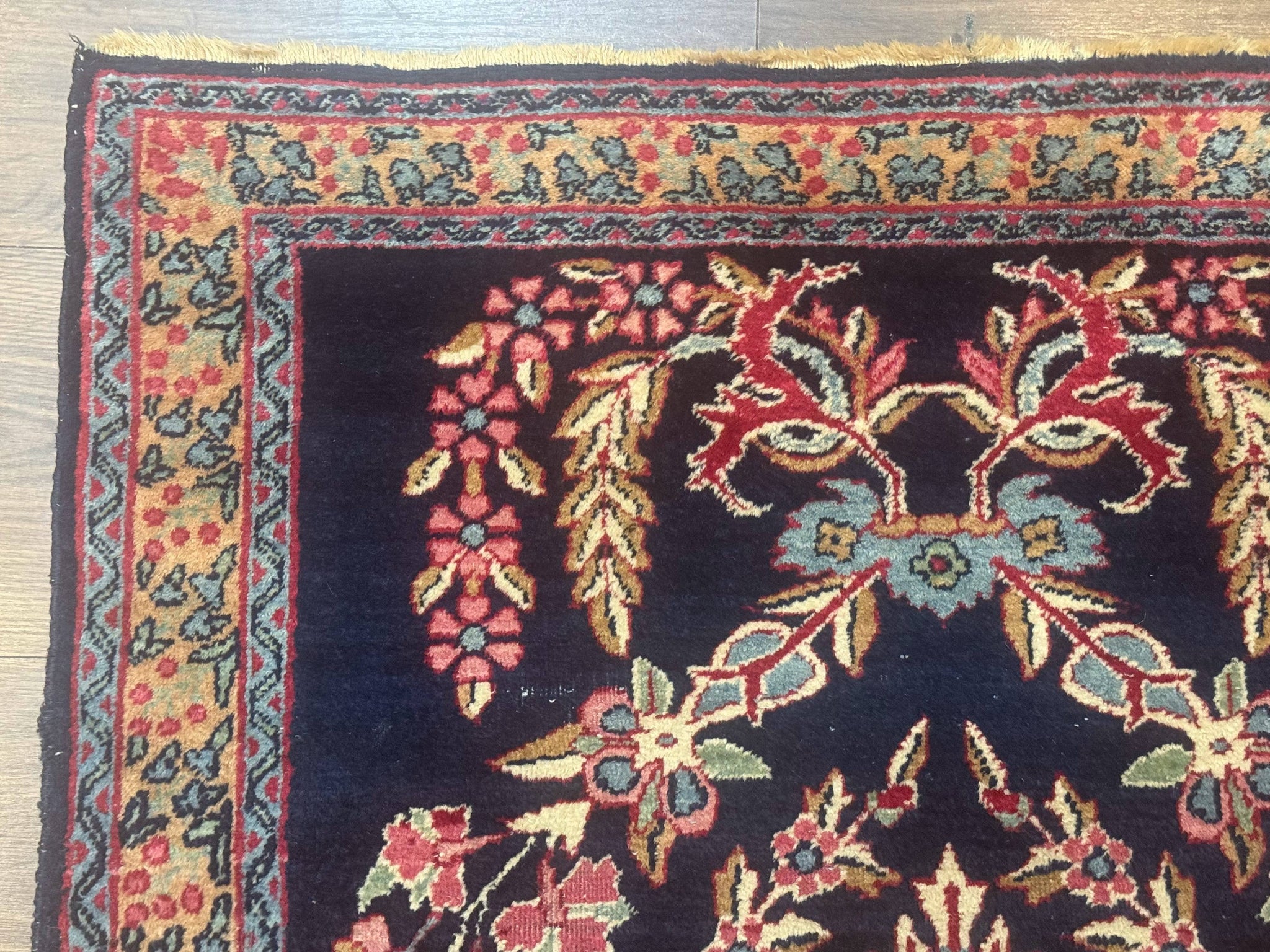 Antique Persian Kerman Rug 2.8 x 4, Navy Blue, Floral by Jewel Rugs