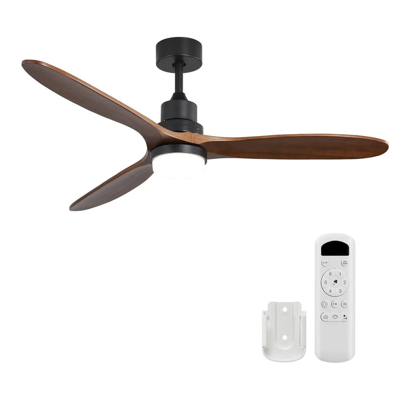 Ceiling Fan With Lights 3 Solid Wood Fan Blade Noiseless Reversible Motor Remote Control - Black by HouseOfZazla