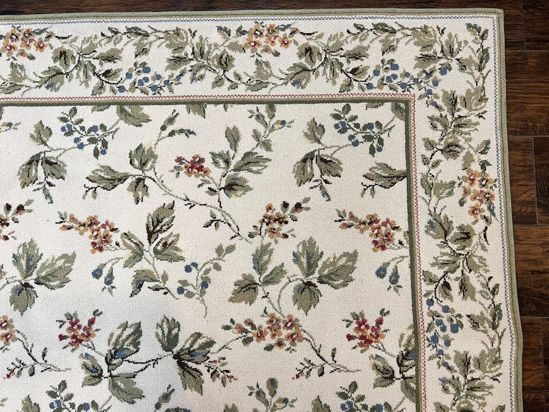 Vintage Stark Carpet 7x10, Ivory and Green, European Aubusson Design, Allover Pattern, Stark Rug by Jewel Rugs