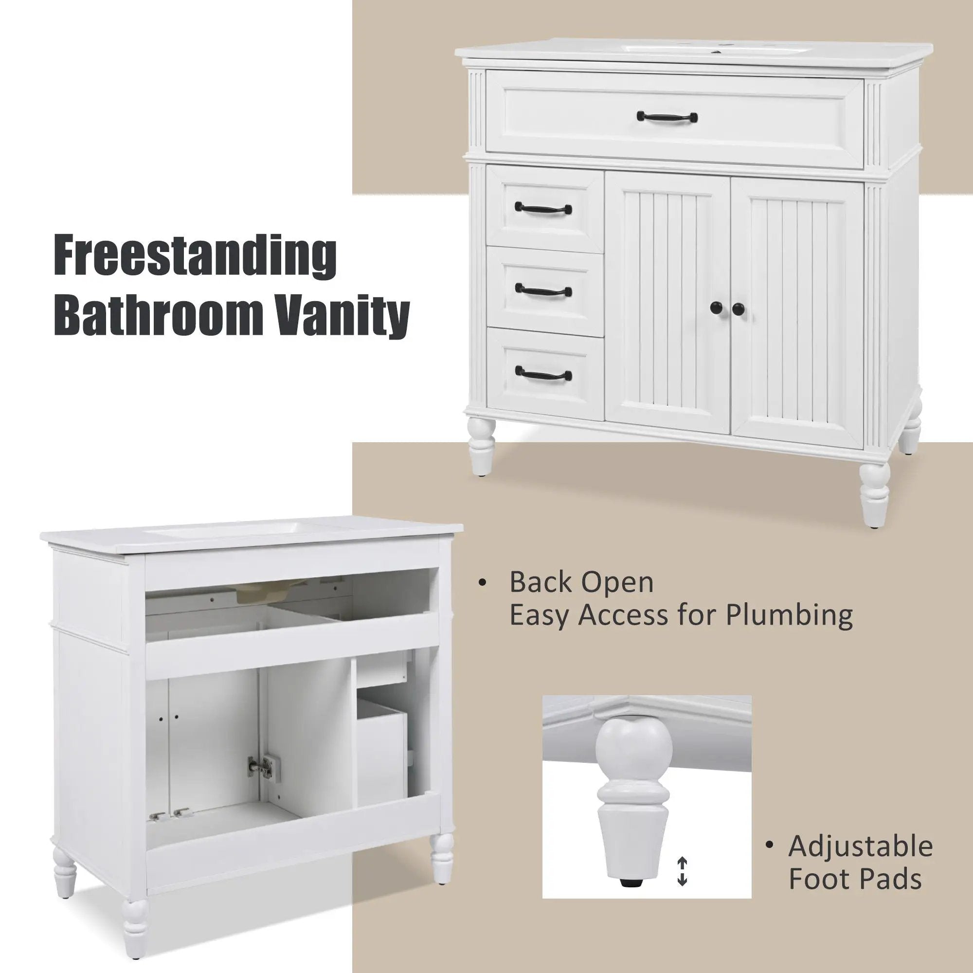 Bathroom Vanity With Sink, Freestanding Cabinet & Drawers by HouseOfZazla