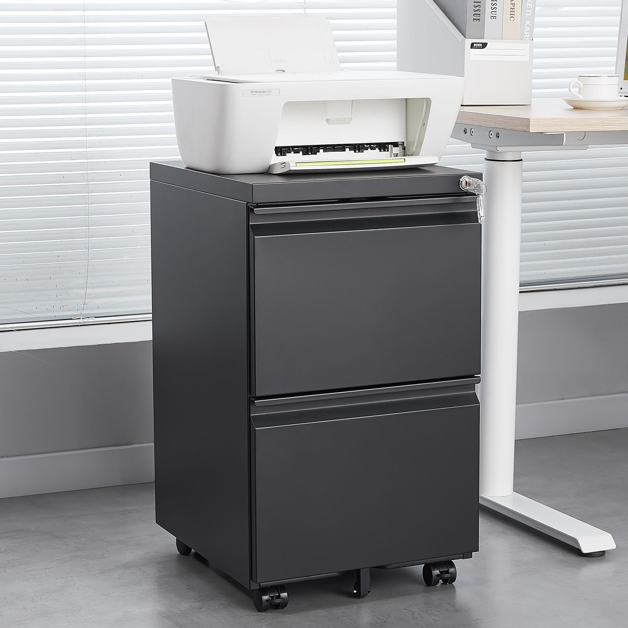 2 Drawer File Cabinet With Lock, Metal Under Desk Rolling Filing Cabinet Fits Letter / Legal / A4 Size For Home Office, Mobile Filing Cabinet by Unique Piece Furniture