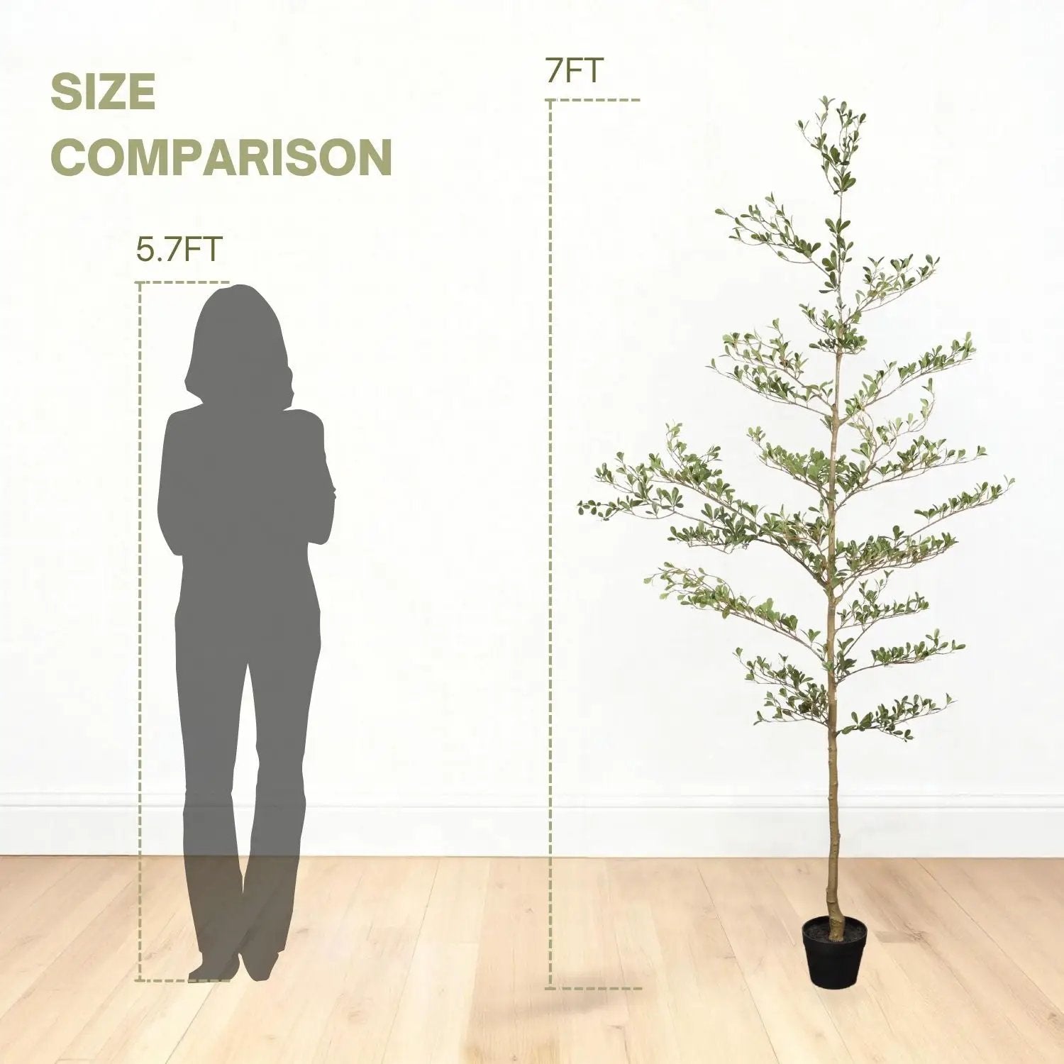 7Ft Artificial Olive Tree With Pot, Realistic Tall Fake Plant For Indoor Decoration - Green Leaves by Unique Piece Furniture