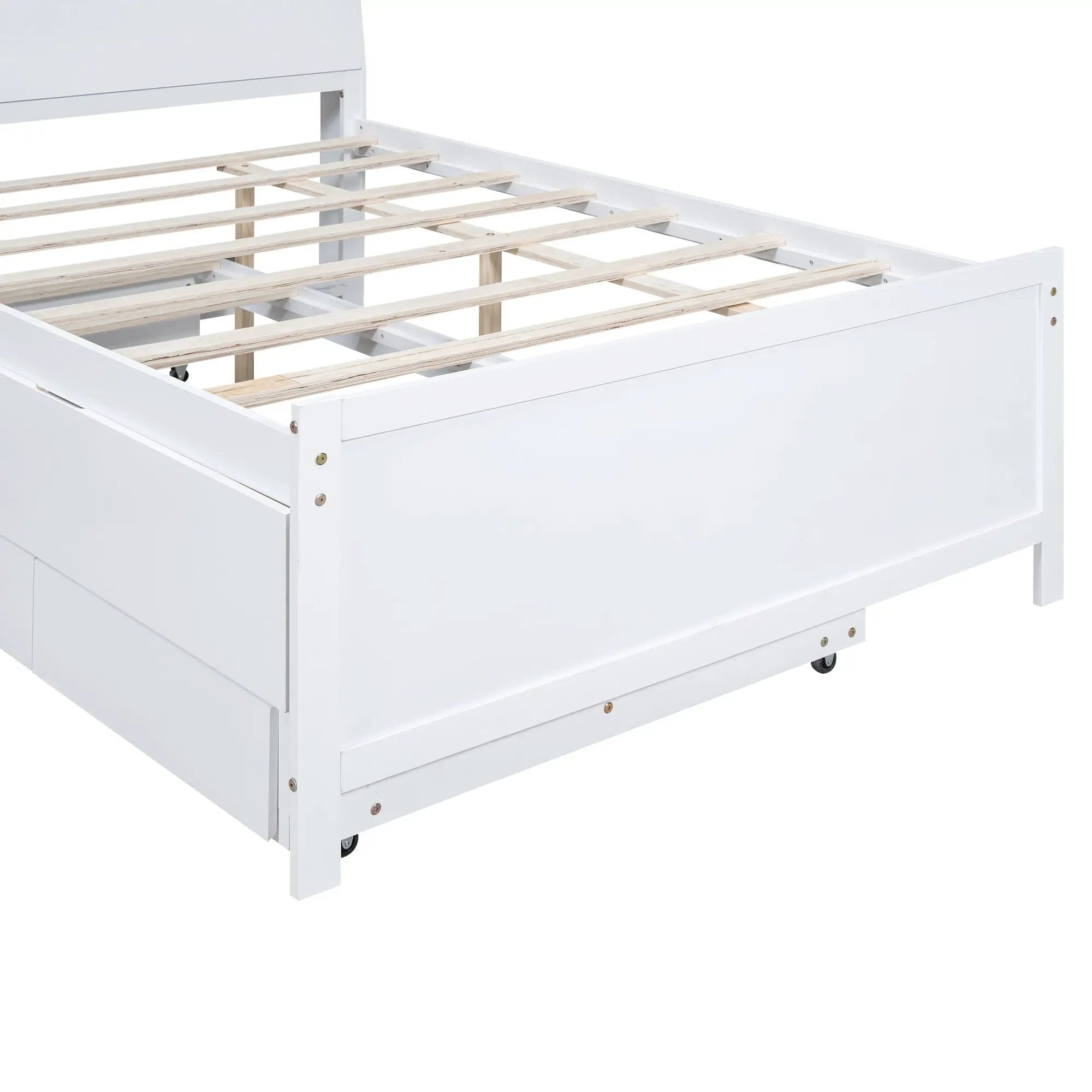 Full Size Platform Bed With Storage LED Headboard, Twin Trundle And 3 Drawers - White by HouseOfZazla