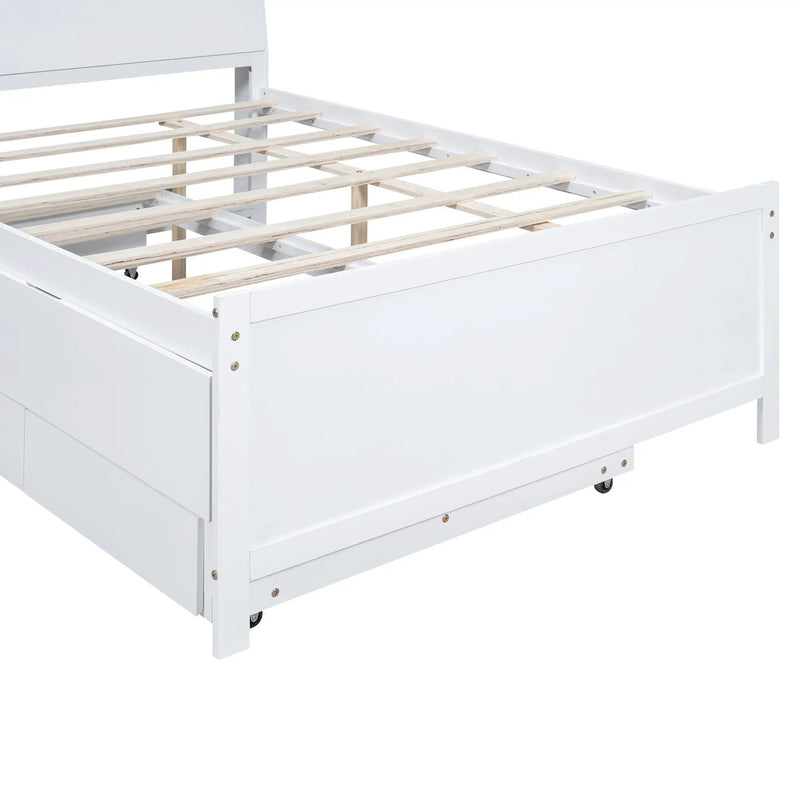 Full Size Platform Bed With Storage LED Headboard, Twin Trundle And 3 Drawers - White by HouseOfZazla