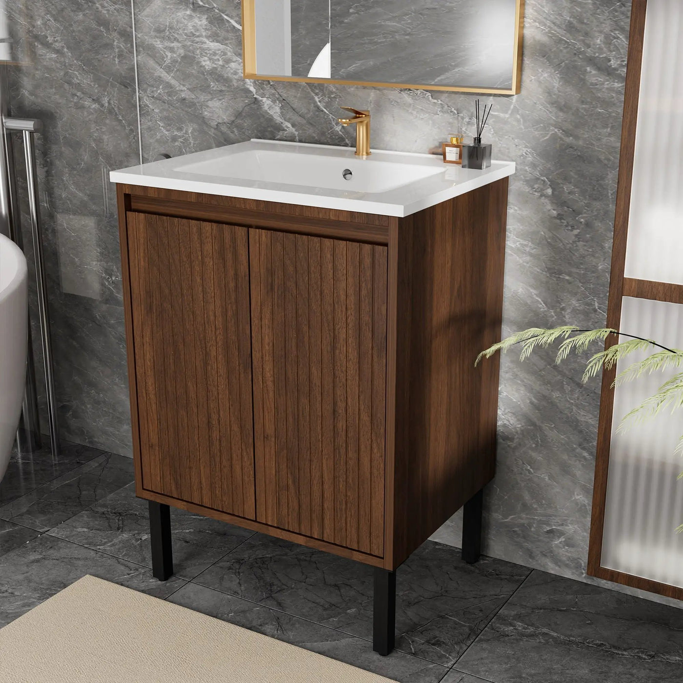 Bathroom Vanity With Ceramic Sink, Floor-Standing Design, Soft-Closing Drawers by HouseOfZazla