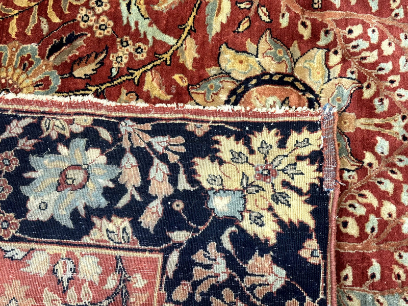 Indian Agra Rug 9x11, Terracotta and Navy Blue, Sickle Leaf Rug by Jewel Rugs