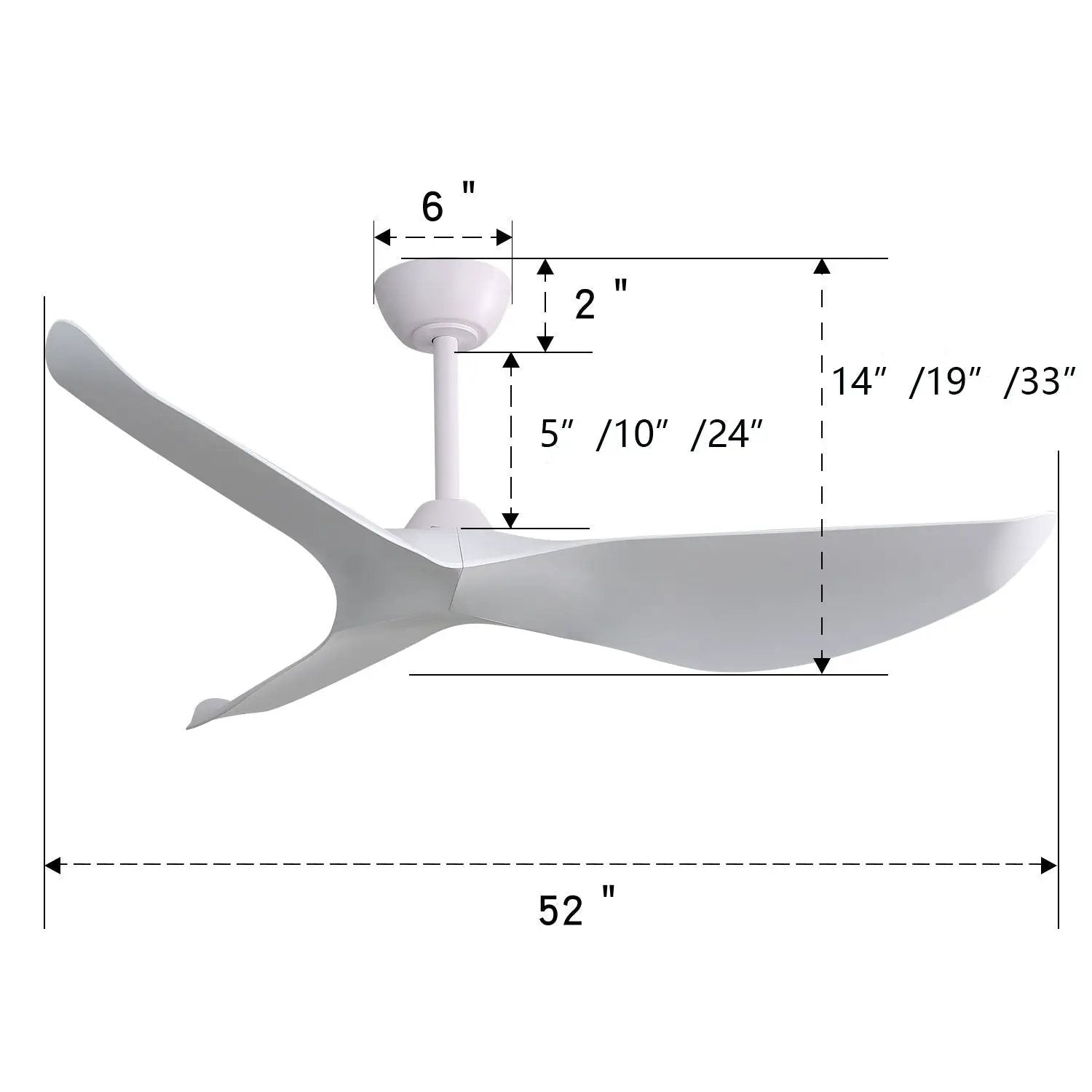 Indoor Ceiling Fan Without Light, 6 Speeds Reversible DC Motor, 3 ABS Blade Ceiling Fan White For Bedroom - White by HouseOfZazla