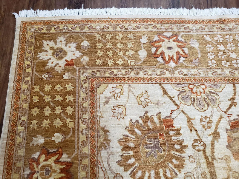 8x10 Oushak Rug, Pakistani Peshawar Wool Carpet, Beige Tan by Jewel Rugs