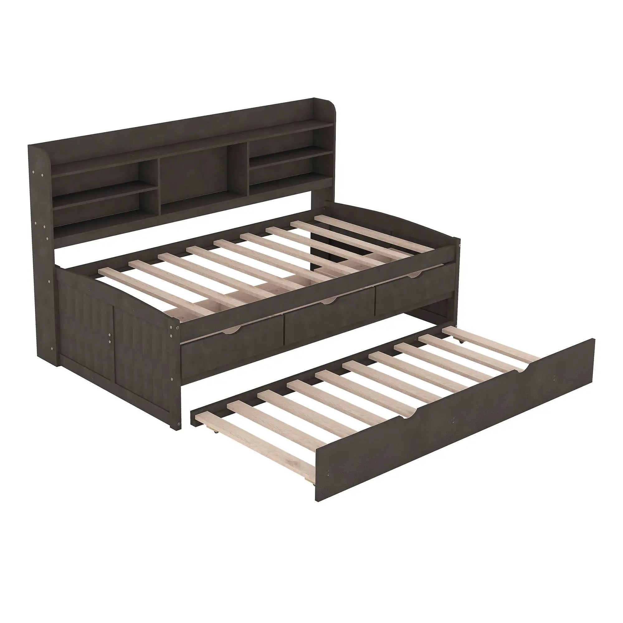 Captain Bed With Built In Bookshelves, 3 Storage Drawers, And Trundle by HouseOfZazla