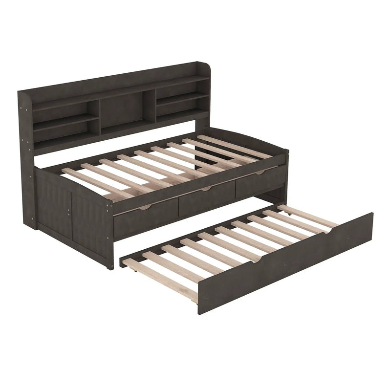 Captain Bed With Built In Bookshelves, 3 Storage Drawers, And Trundle by HouseOfZazla