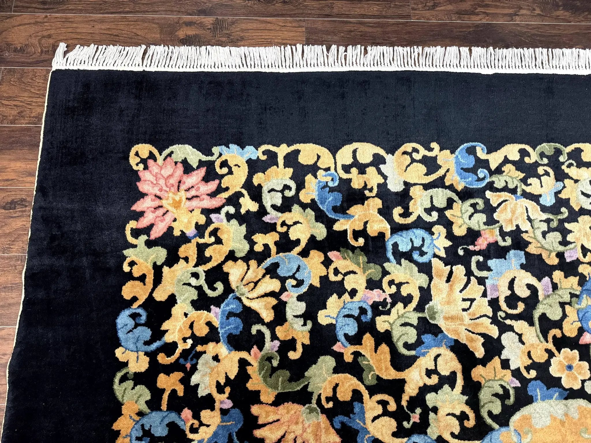 Antique Chinese Peking Rug 12.6 x 14.9, Palace Size Asian Oriental Carpet, Art Deco Rug, Rare by Jewel Rugs