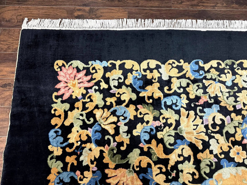 Antique Chinese Peking Rug 12.6 x 14.9, Palace Size Asian Oriental Carpet, Art Deco Rug, Rare by Jewel Rugs