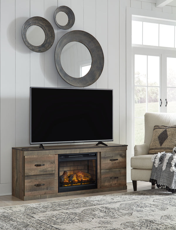 Meuble TV Trinell avec foyer électrique - Marron