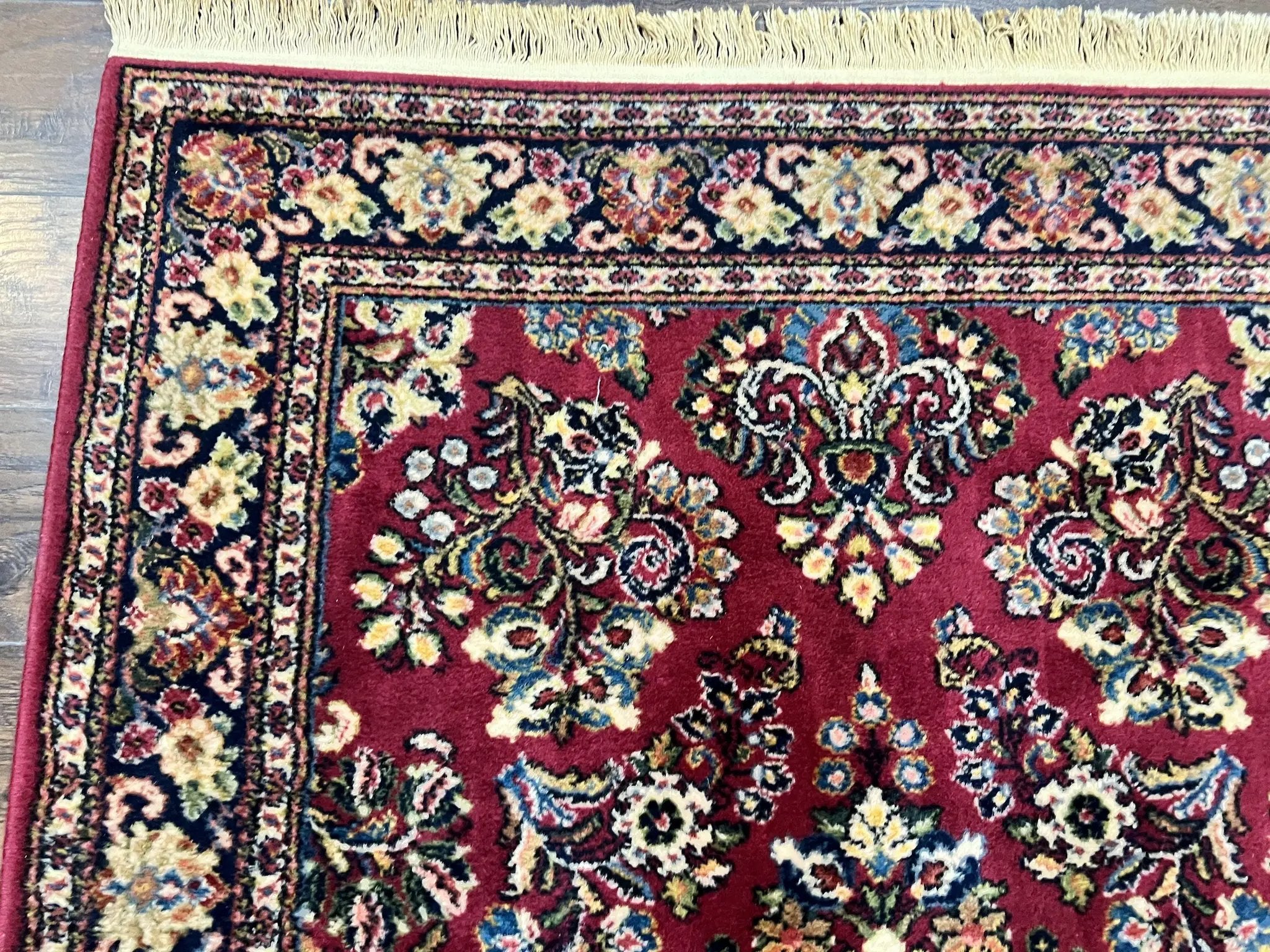 Karastan Rug 4.6 x 6 Lanamar Sarouk #5528, Red Wool Karastan Oriental Carpet, Discontinued, Antique, Wool Pile by Jewel Rugs