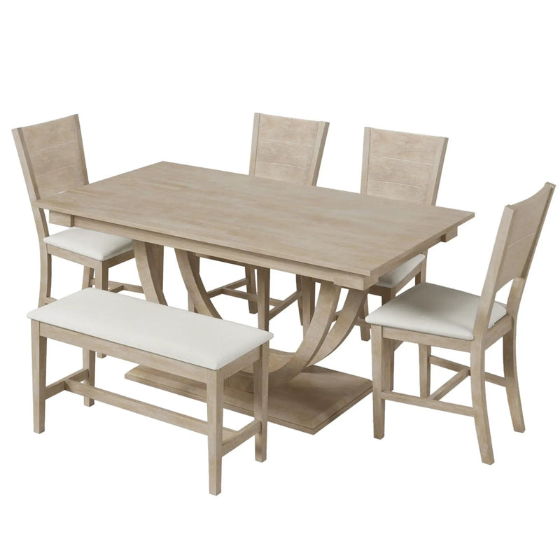 Topmax - 6 Piece Wood Half Round Dining Table Set Kitchen Table Set With Long Bench And 4 Dining Chairs, Modern Style by HouseOfZazla