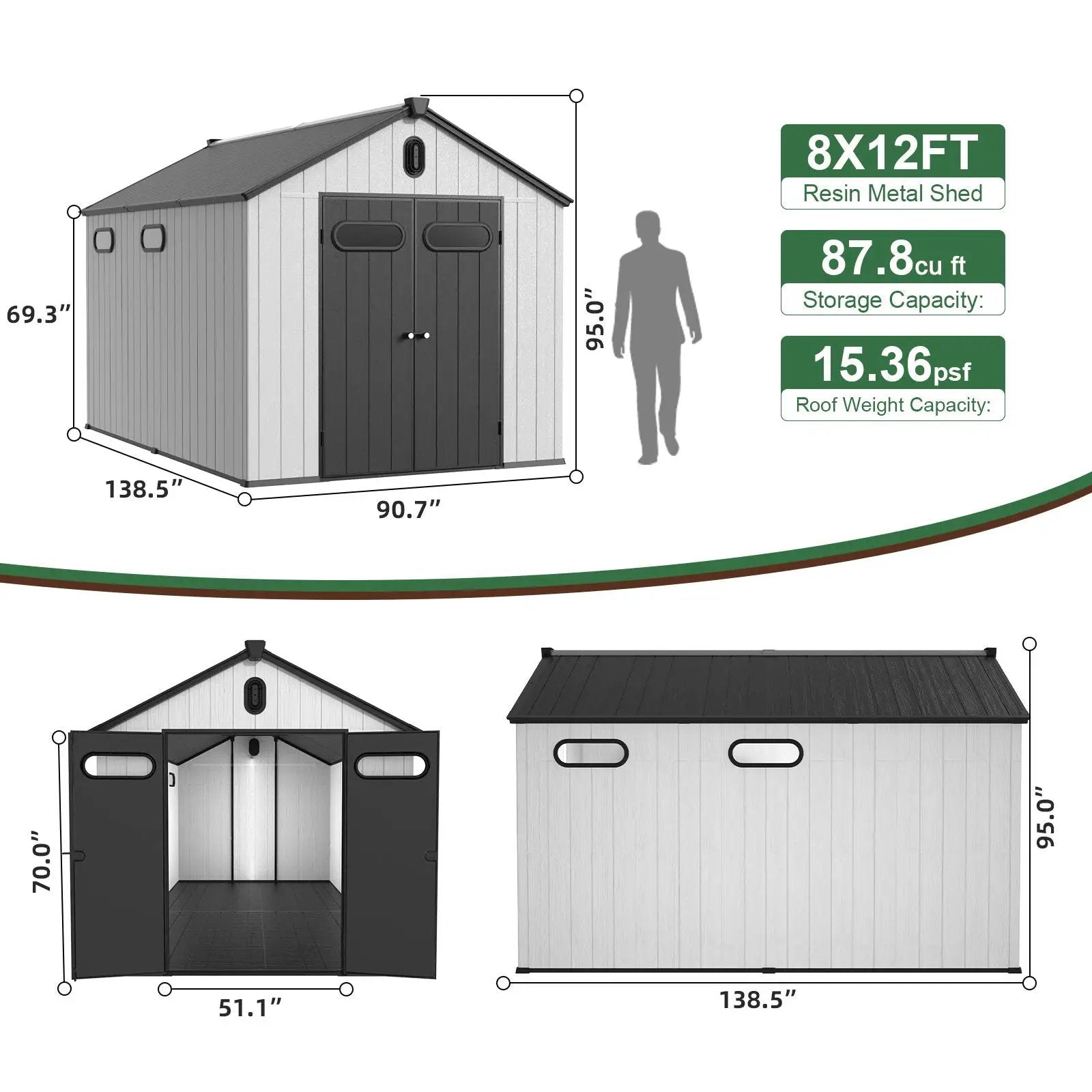 8 Ft. W X 12 Ft. D Plastic Storage Shed With Floor - Black / Gray by HouseOfZazla