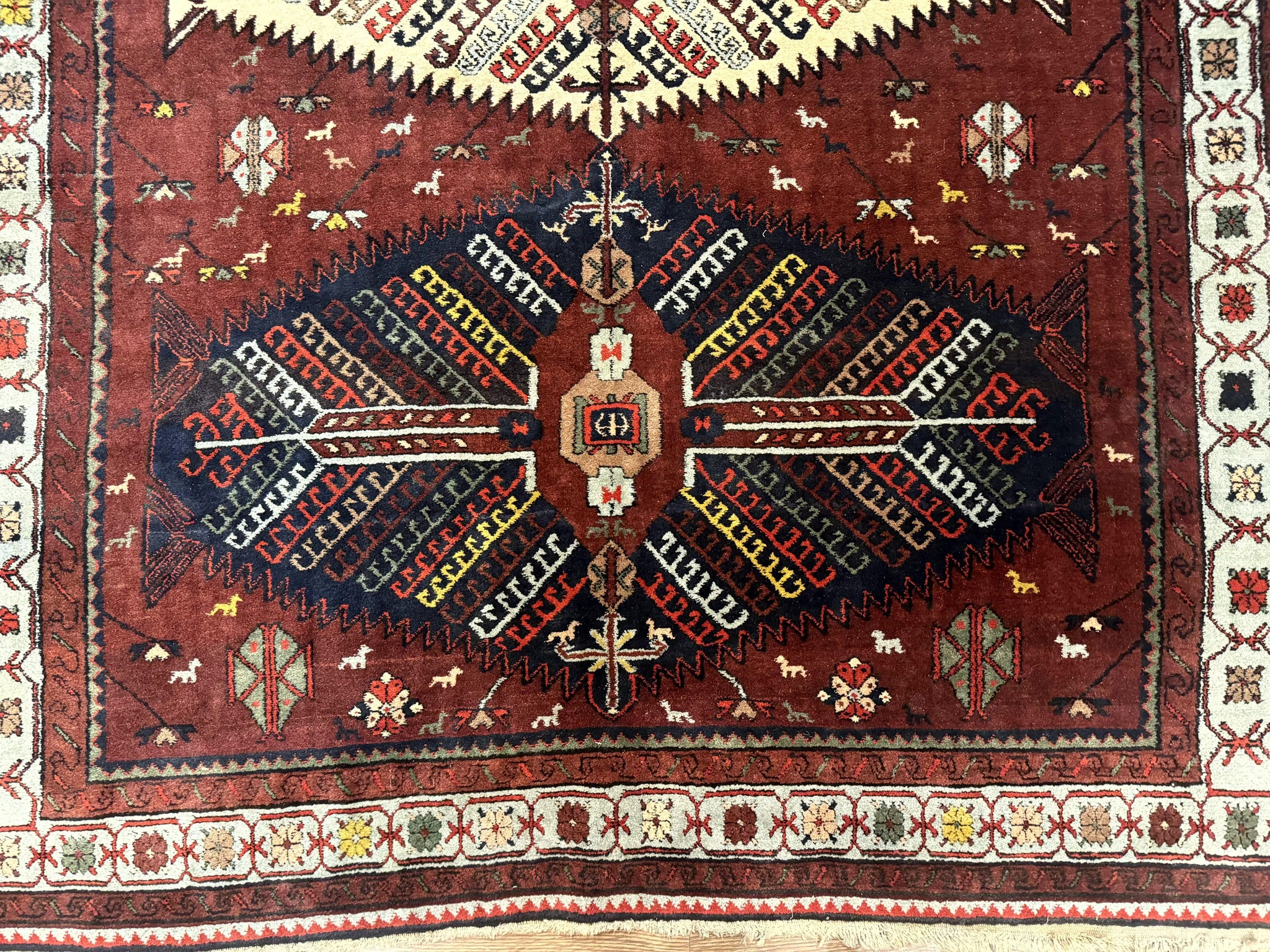 Antique Persian Tribal Rug 5 x 7.8, Triple Medallions, Red, Persian Afshar Rug by Jewel Rugs