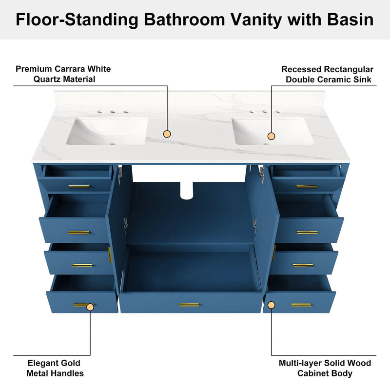 60" Solid Wood Bathroom Vanity with Double Sinks by HouseOfZazla