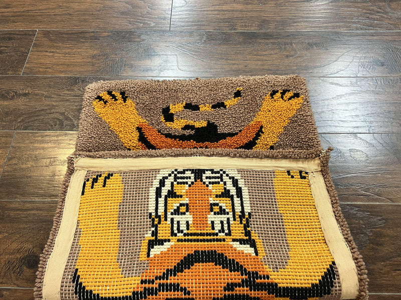 Small Hooked Rug 2x3, Tibetan Tiger Design, Wool, Unique Hooked Rug, Vintage by Jewel Rugs