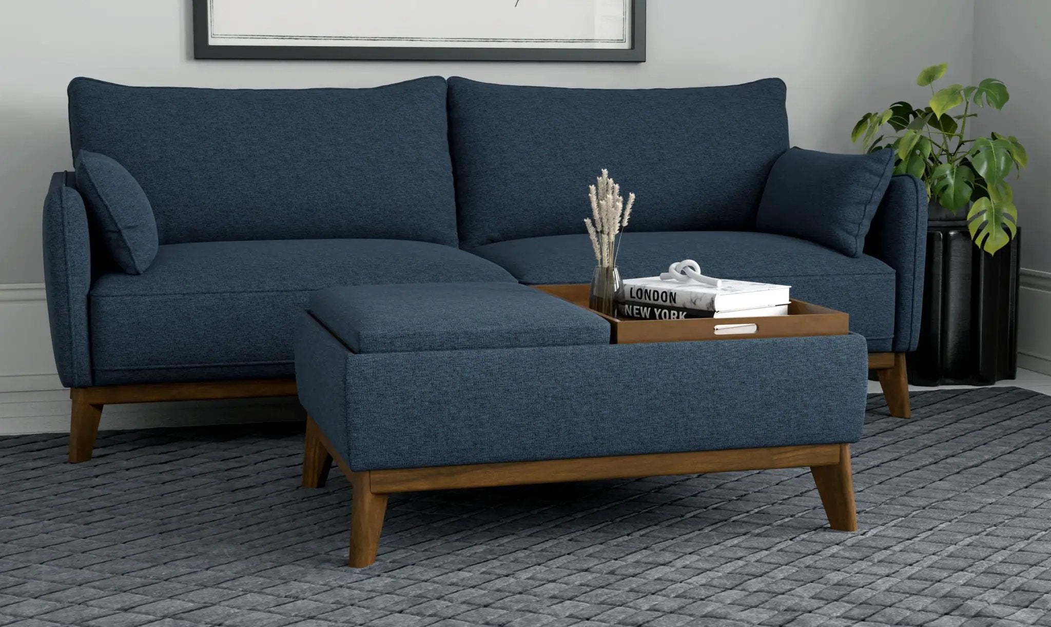 Reversible Tray Ottoman - Blue