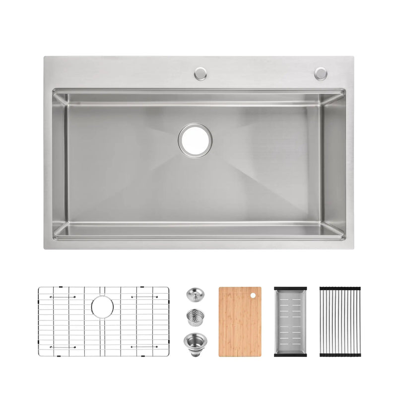 Stainless Steel Kitchen Sink, 36"x22" Single Bowl, Overmount, Brushed by HouseOfZazla