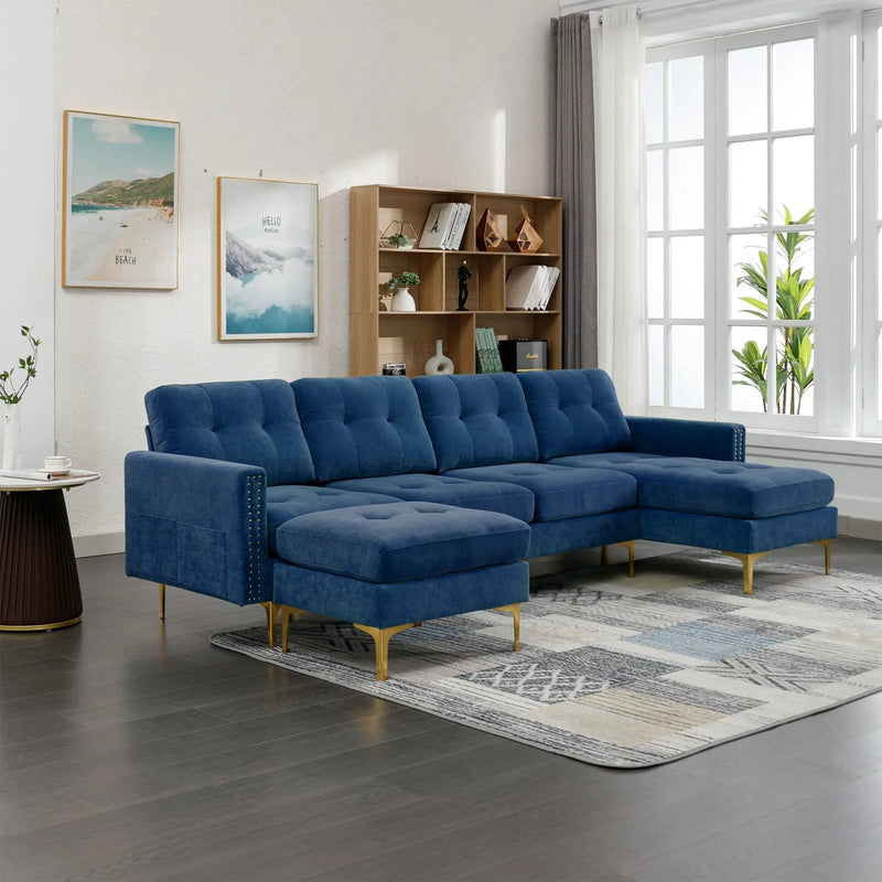 Modern L - Shape Convertible Sectional Sofa With Movable Ottoman by HouseOfZazla
