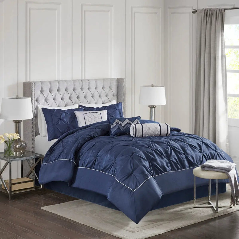 7 Piece Tufted Comforter Set Navy Queen by HouseOfZazla