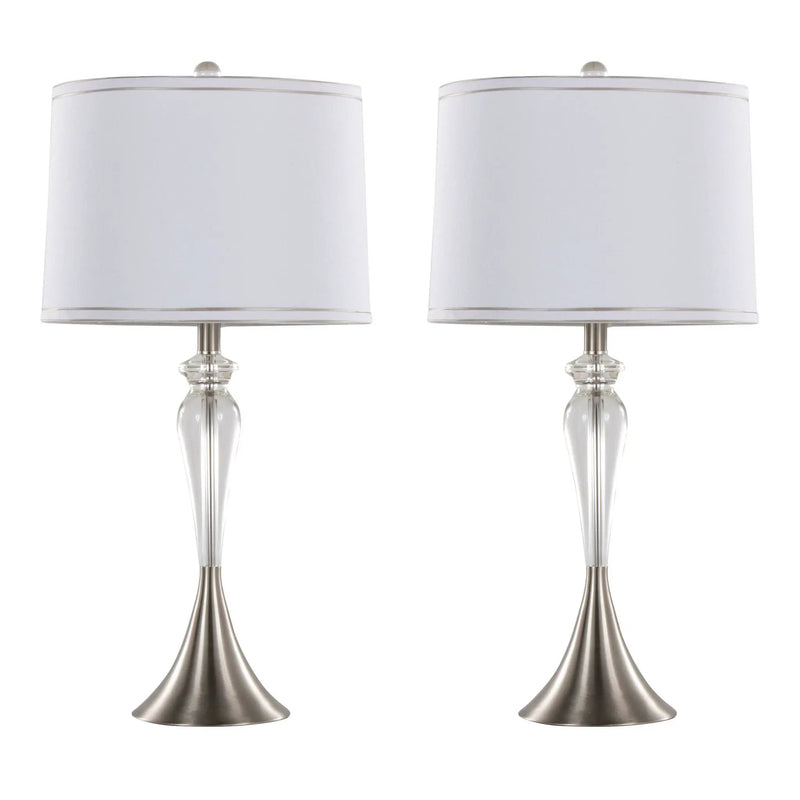 Ashland - Contemporary Crystal Table Lamp (Set of 2) - Clear Crystal / Nickel / White by HouseOfZazla