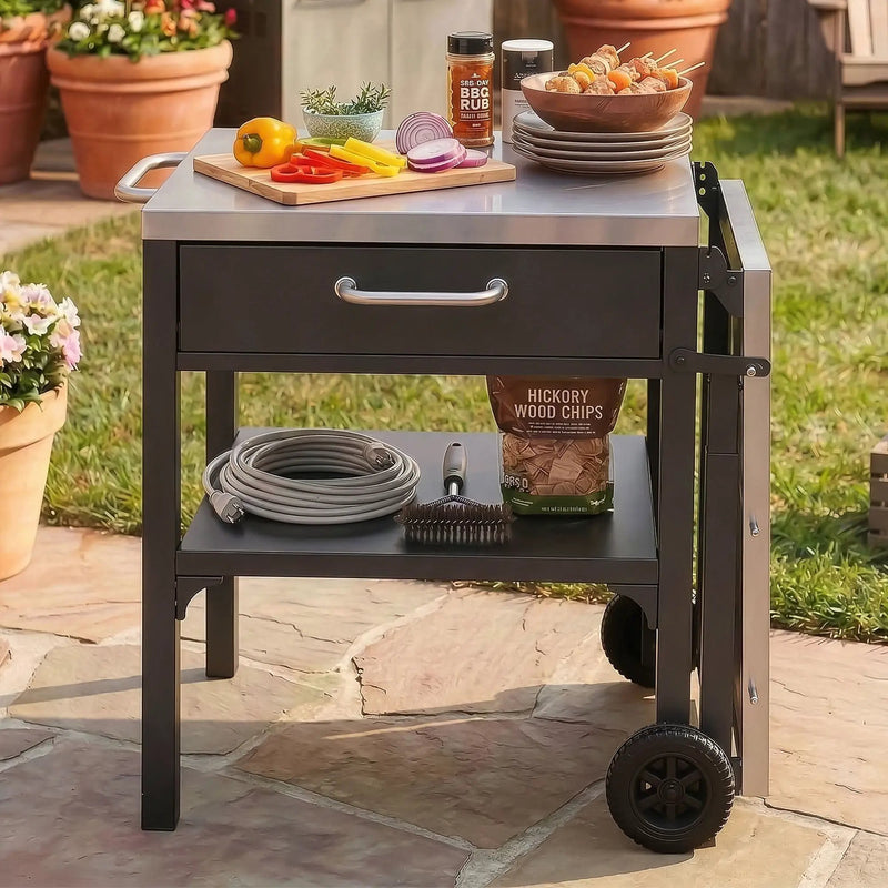 Foldable Outdoor Kitchen Cart With Storage For Patio by HouseOfZazla