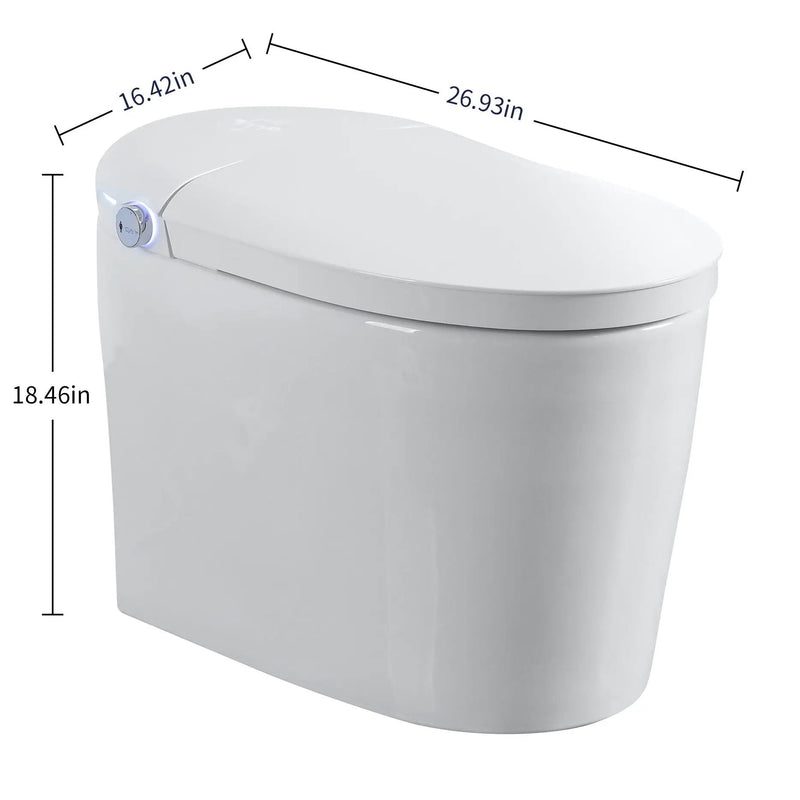 Tankless Smart Toilet With Bidet Built In, 1 Piece, Auto Flush, Auto Open / Close, Heated Seat, Bubble Wash, Warm Water And Dry, Adjustable Temp, Remote Control Side Know - White by HouseOfZazla