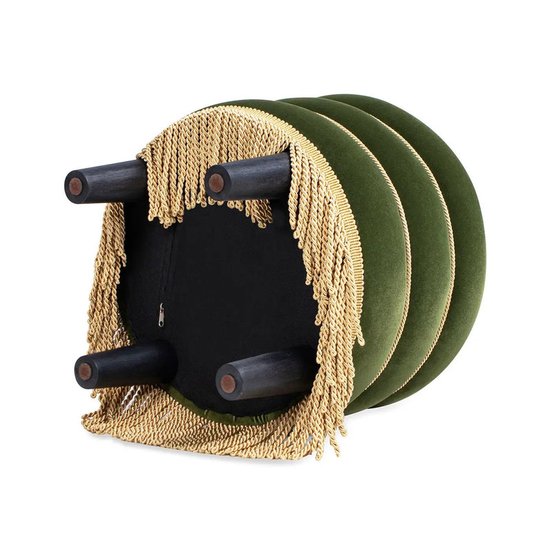 Edward - Round Upholstered Ottoman With Bullion Fringe - Olive Green by HouseOfZazla
