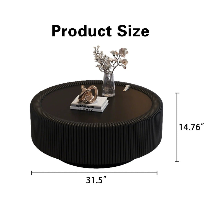 Black Round Fluted Coffee Table with Tempered Glass Top by HouseOfZazla