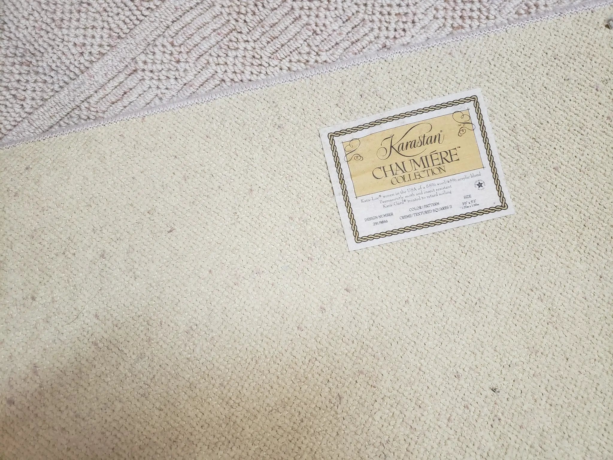 3x5 Karastan Rug Chaumiere Collection, Kara-Loc, Design #291/9866, Creme Color, Textured Squares II Patern, 3'6" x 5' 3" Carpet by Jewel Rugs
