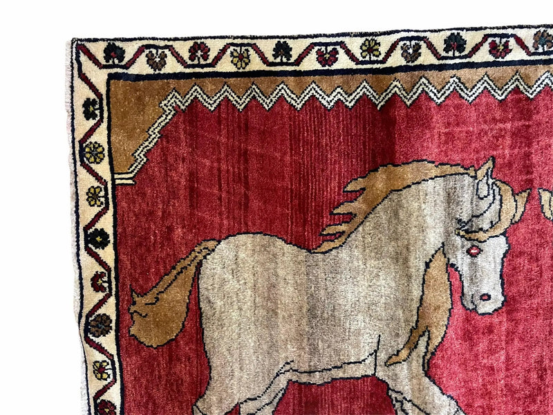 4 X 6 Handmade Hand-Knotted New Vintage Rug Wool Horses Red Organic Dyes Tribal by Jewel Rugs
