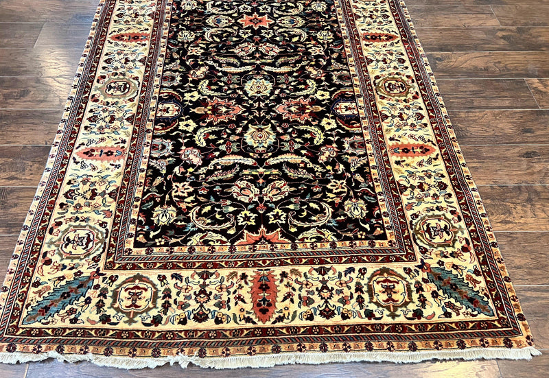 Indo Persian Rug 5x15, Wide Runner Rug 5 x 15 ft, Wool Hand Knotted Vintage Carpet, Black & Cream, Floral Allover Long Oriental Rug by Jewel Rugs
