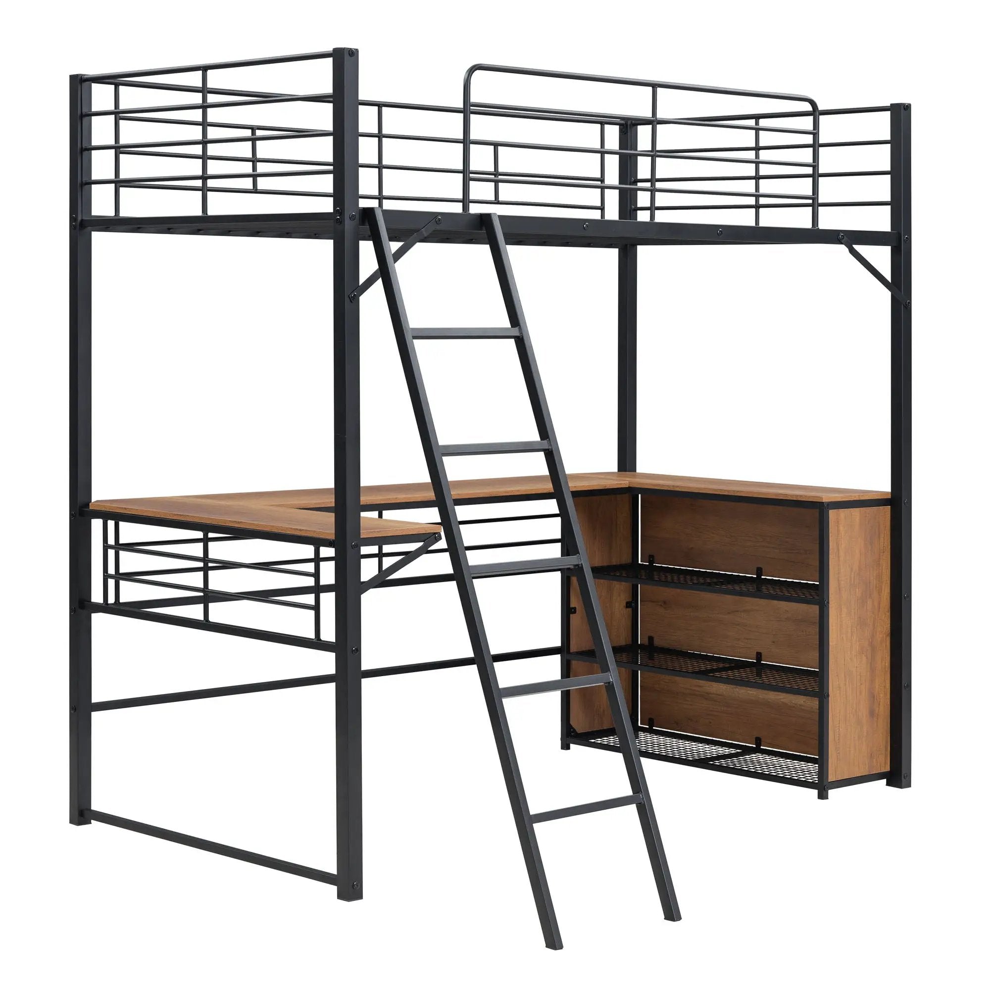 Loft Bed & 3 Layers Of Shelves And L-Shaped Desk by Unique Piece Furniture
