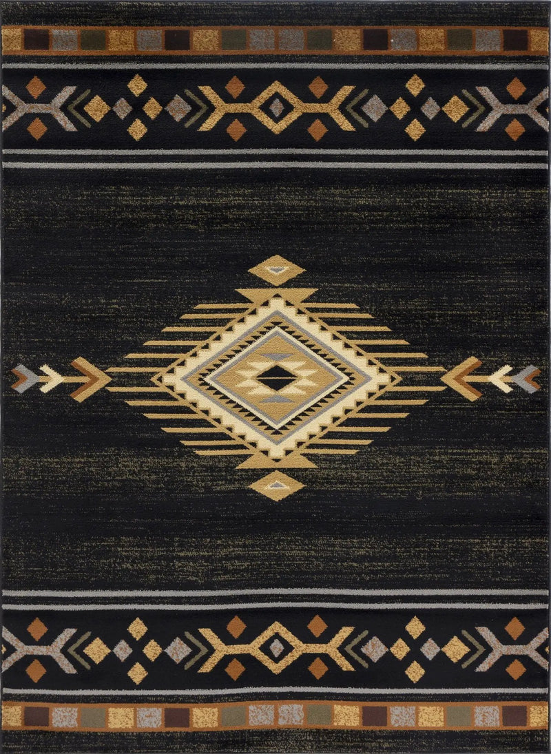 Tribes - 2'7" X 7'3" Southwest Area Rug Polypropylene - Black by Unique Piece Furniture