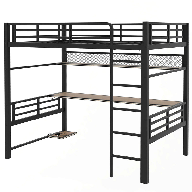 Full Size Loft Bed Frame With Storage Shelf And LED Light - Black by HouseOfZazla