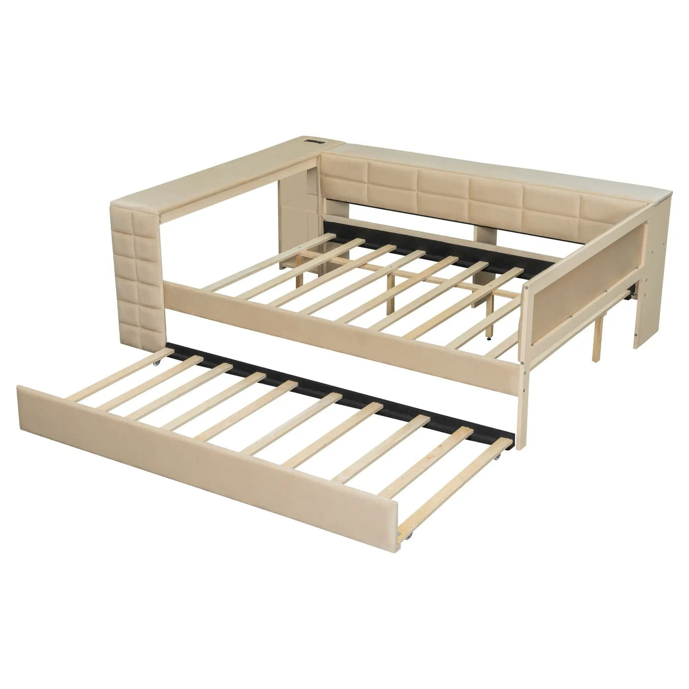 Upholstered Platform Bed With Storage Shelves, Desk, Charging Station And Trundle by HouseOfZazla