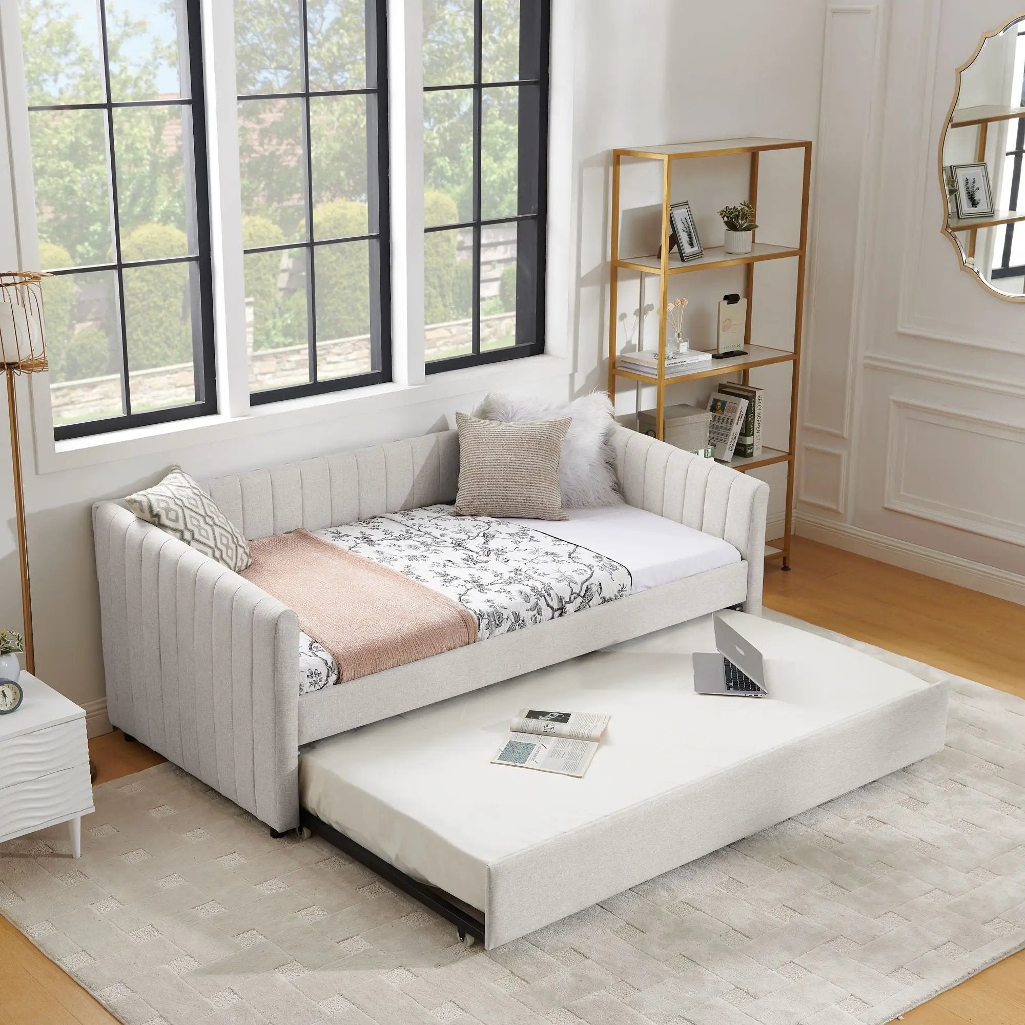 Upholstered Daybed With Trundle With Vertical Stripes by Unique Piece Furniture