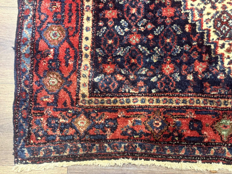 Antique Persian Kurdish Senneh Rug 4x5 Tribal Carpet Wool Geometric Medallion by Jewel Rugs