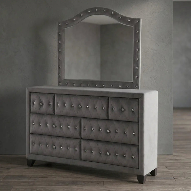 Sophia - Tufted Mirror - Gray by HouseOfZazla